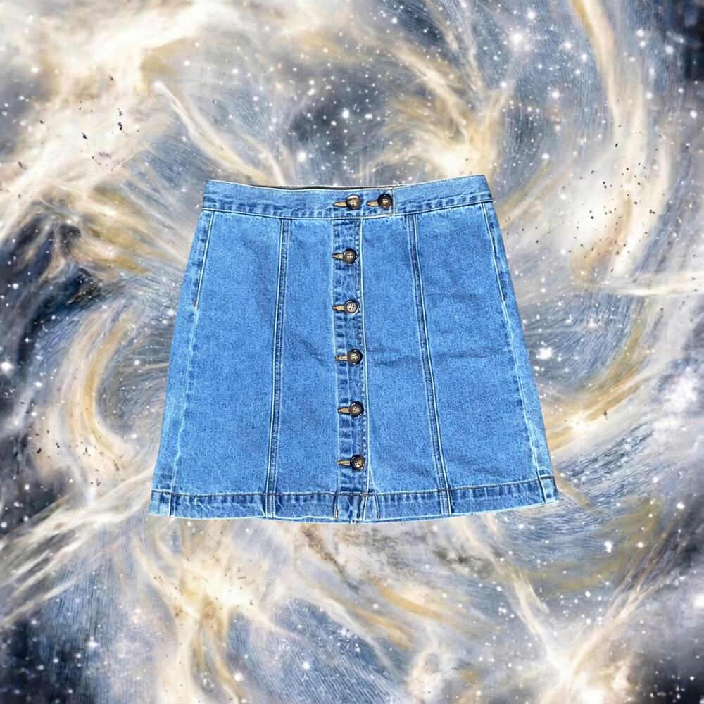 Forever 21 Womens Blue Denim Button Front A Line Mini Skirt Small